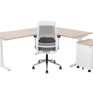 TUBE hoekbureau met ronde binnenhoek 200×160 cm scandinavisch eiken wit