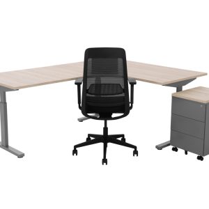 TUBE hoekbureau met ronde binnenhoek 200×160 cm scandinavisch eiken zilvergrijs