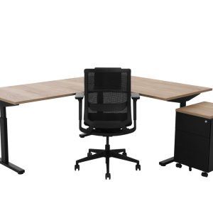 TUBE hoekbureau met ronde binnenhoek 240×240 cm eiken zwart
