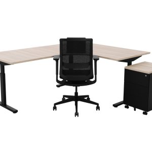 TUBE hoekbureau met ronde binnenhoek 240×160 cm scandinavisch eiken zwart