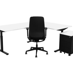 TUBE hoekbureau met ronde binnenhoek 240×200 cm wit zwart