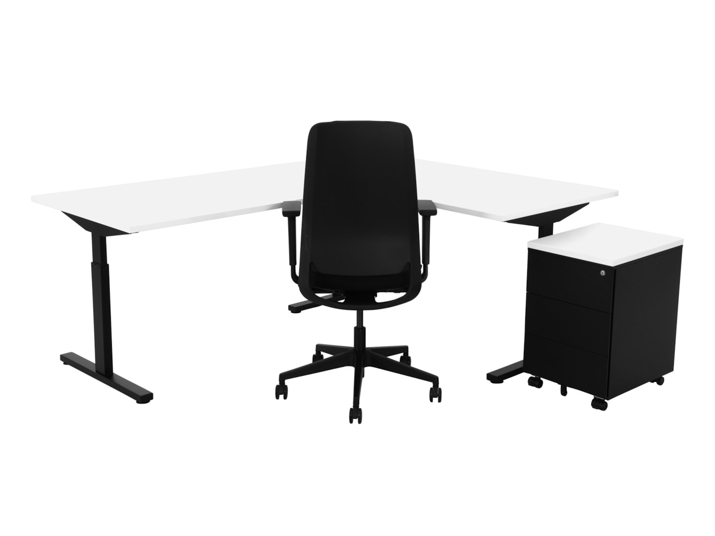 TUBE hoekbureau met ronde binnenhoek 240×200 cm wit zwart