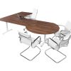 TUBE hoekbureau met vergaderstuk 280×200 cm cognac walnoten wit