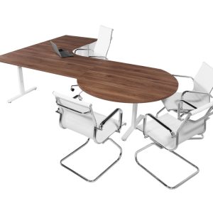 TUBE hoekbureau met vergaderstuk 280×200 cm cognac walnoten wit