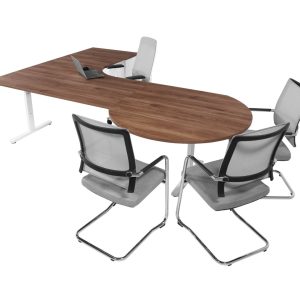 TUBE hoekbureau met vergaderstuk 240×240 cm cognac walnoten wit