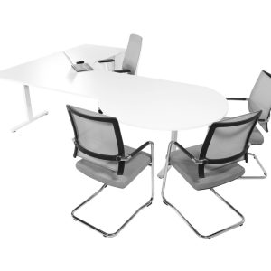 TUBE hoekbureau met vergaderstuk 320×160 cm volledig wit