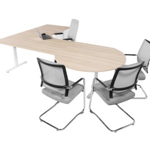 TUBE hoekbureau met vergaderstuk 240×240 cm scandinavisch eiken wit