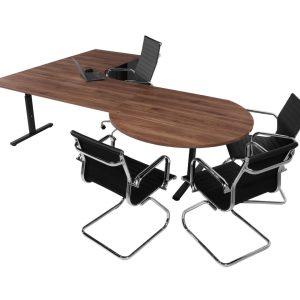 TUBE hoekbureau met vergaderstuk 240×160 cm cognac walnoten zwart