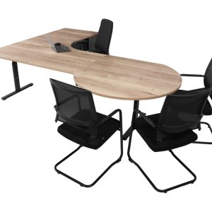 TUBE hoekbureau met vergaderstuk 280×200 cm eiken zwart