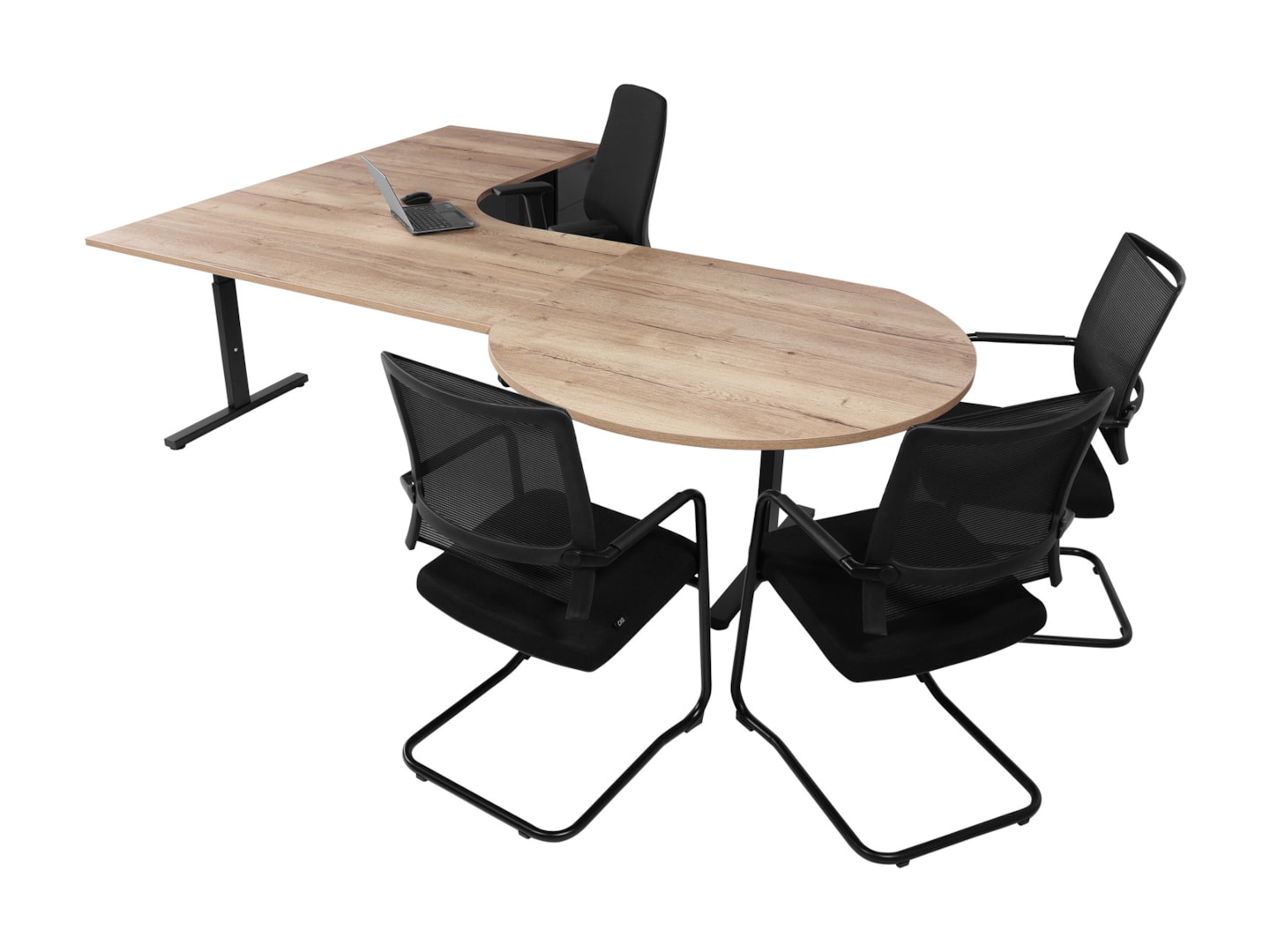 TUBE hoekbureau met vergaderstuk 240×160 cm eiken zwart