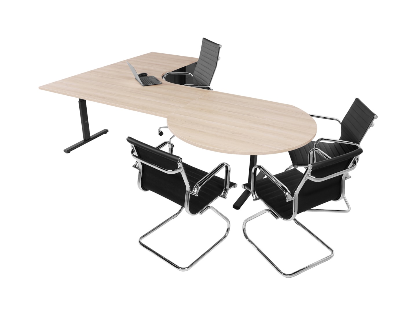 TUBE hoekbureau met vergaderstuk 240×240 cm scandinavisch eiken zwart