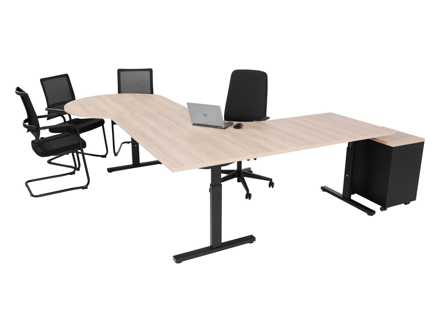 TUBE hoekbureau met vergaderstuk 240×160 cm scandinavisch eiken zwart