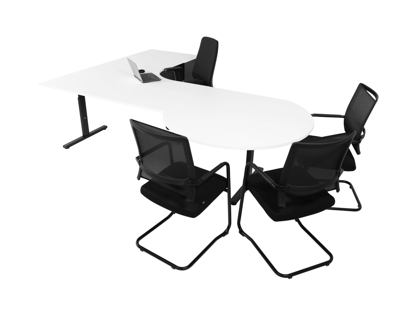 TUBE hoekbureau met vergaderstuk 280×200 cm wit zwart
