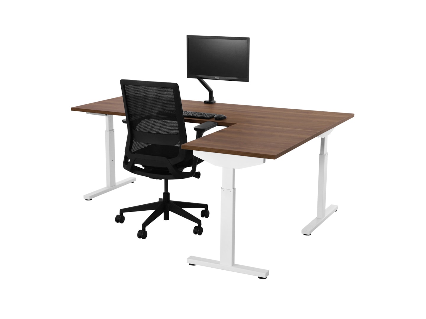 TUBE instelbaar hoekbureau 200×200 cm cognac walnoten wit - Afbeelding 2