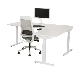 TUBE instelbaar hoekbureau 200×180 cm volledig wit