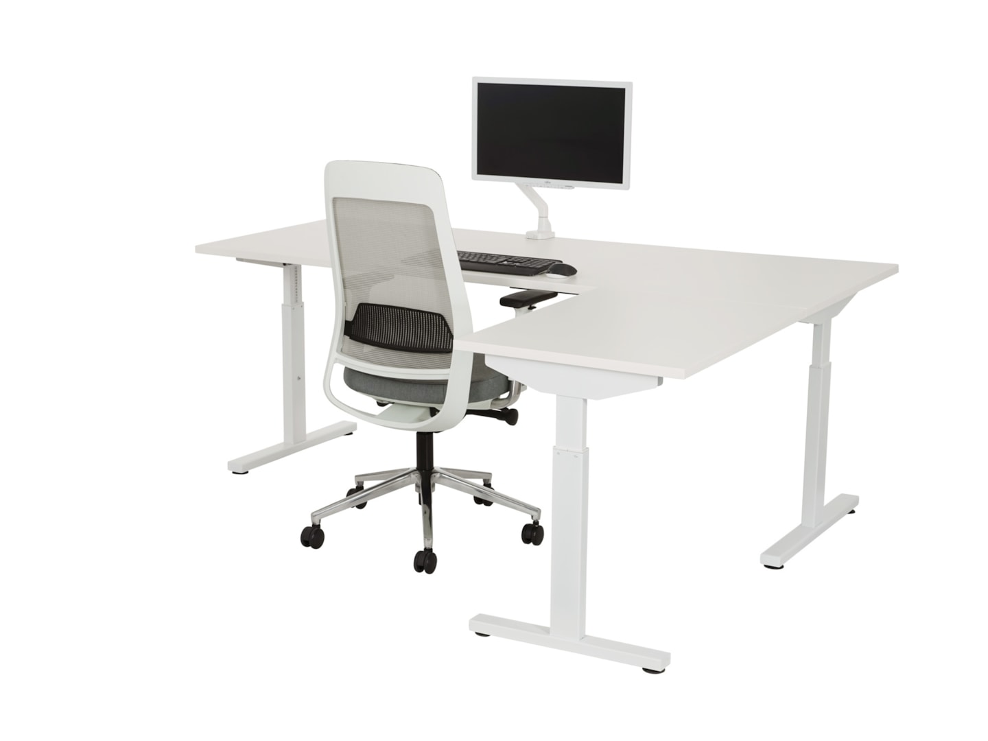 TUBE instelbaar hoekbureau 200×220 cm volledig wit