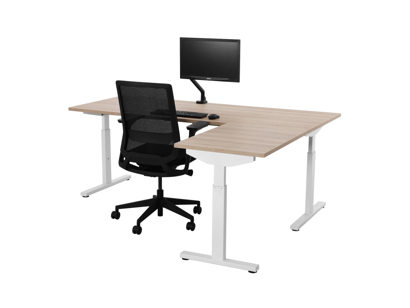 TUBE instelbaar hoekbureau 200×200 cm scandinavisch eiken wit - Afbeelding 2