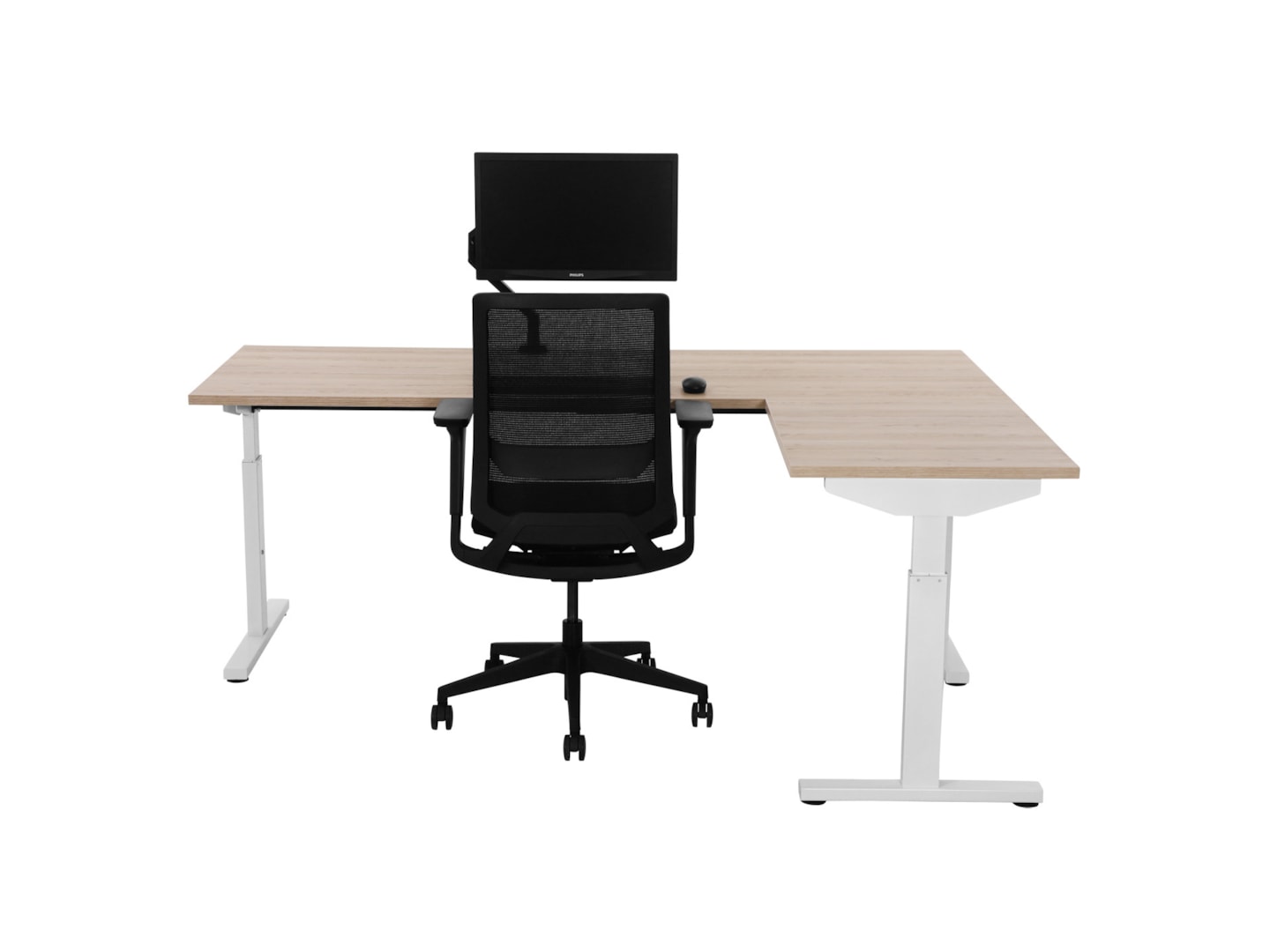 TUBE instelbaar hoekbureau 200×200 cm scandinavisch eiken wit