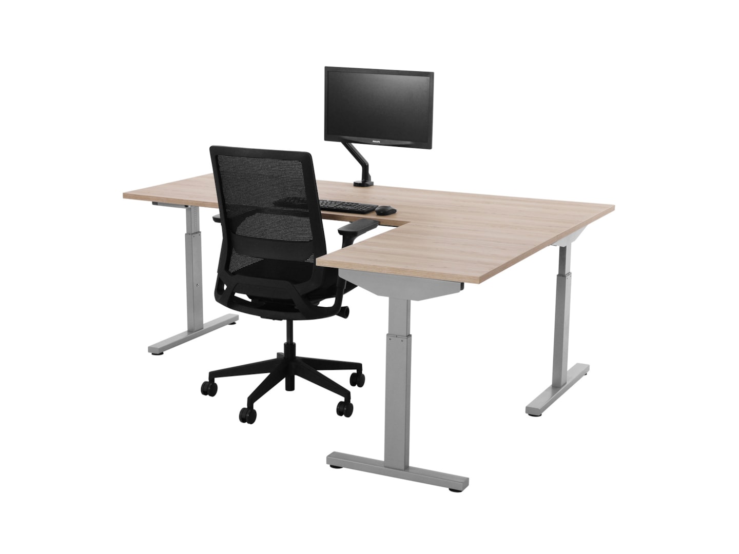TUBE instelbaar hoekbureau 200×200 cm scandinavisch eiken zilvergrijs - Afbeelding 2