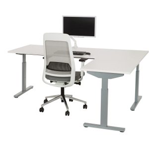 TUBE instelbaar hoekbureau 200×200 cm wit zilvergrijs