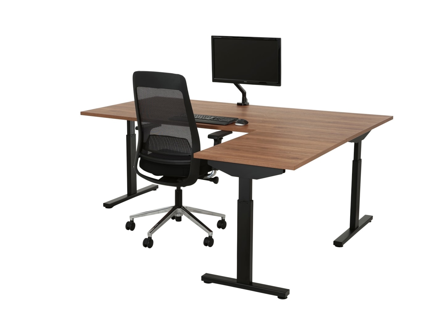 TUBE instelbaar hoekbureau 180×160 cm cognac walnoten zwart