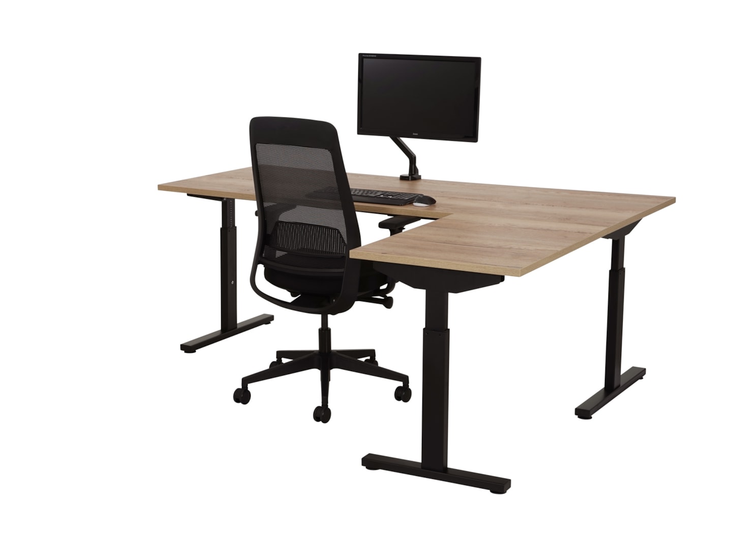 TUBE instelbaar hoekbureau 180×160 cm eiken zwart