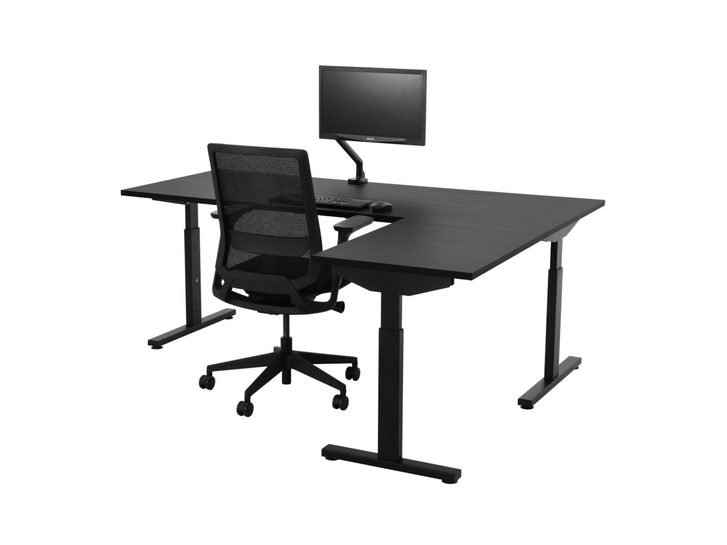 TUBE instelbaar hoekbureau 180×160 cm volledig zwart