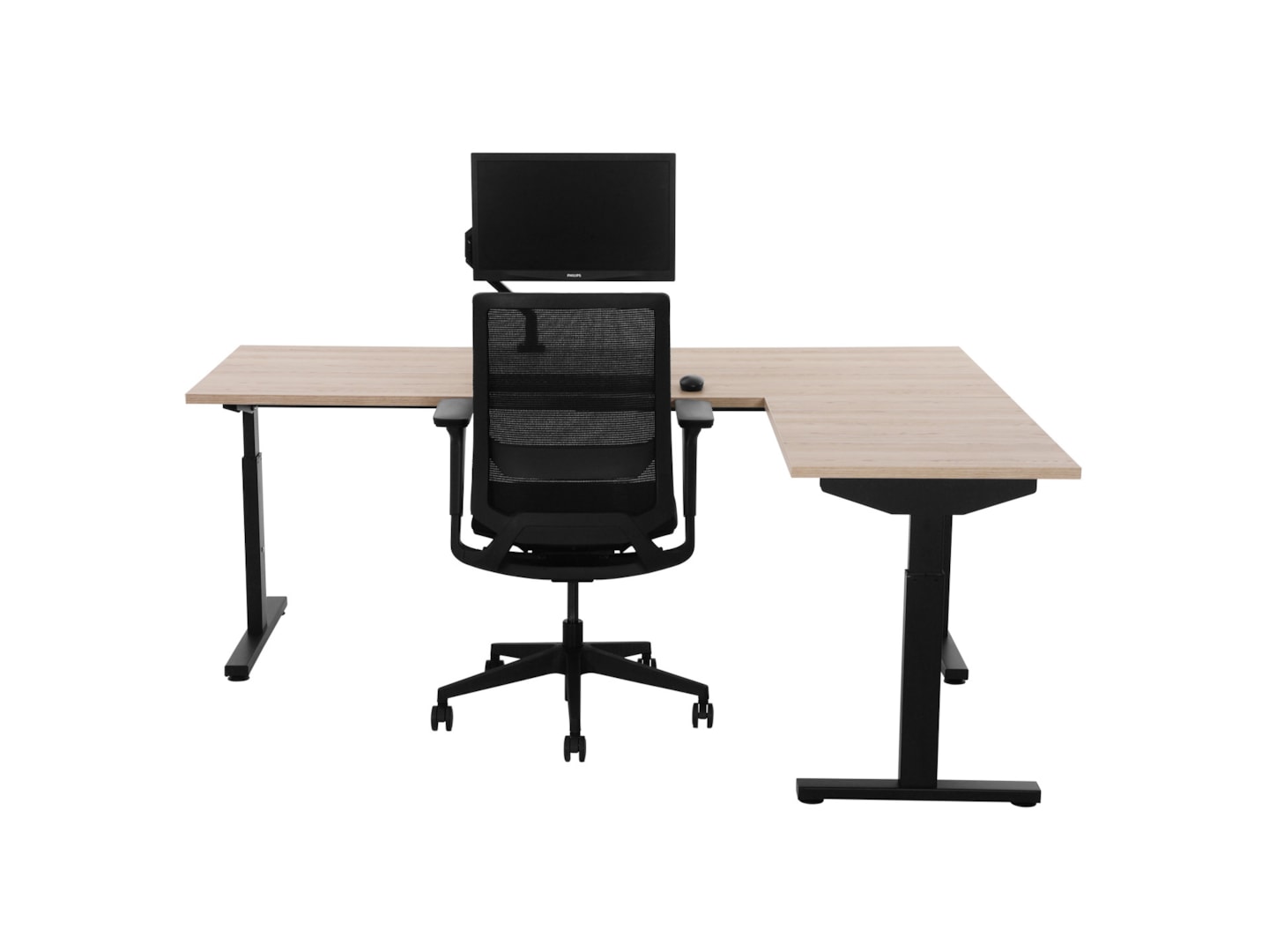 TUBE instelbaar hoekbureau 180×160 cm scandinavisch eiken zwart