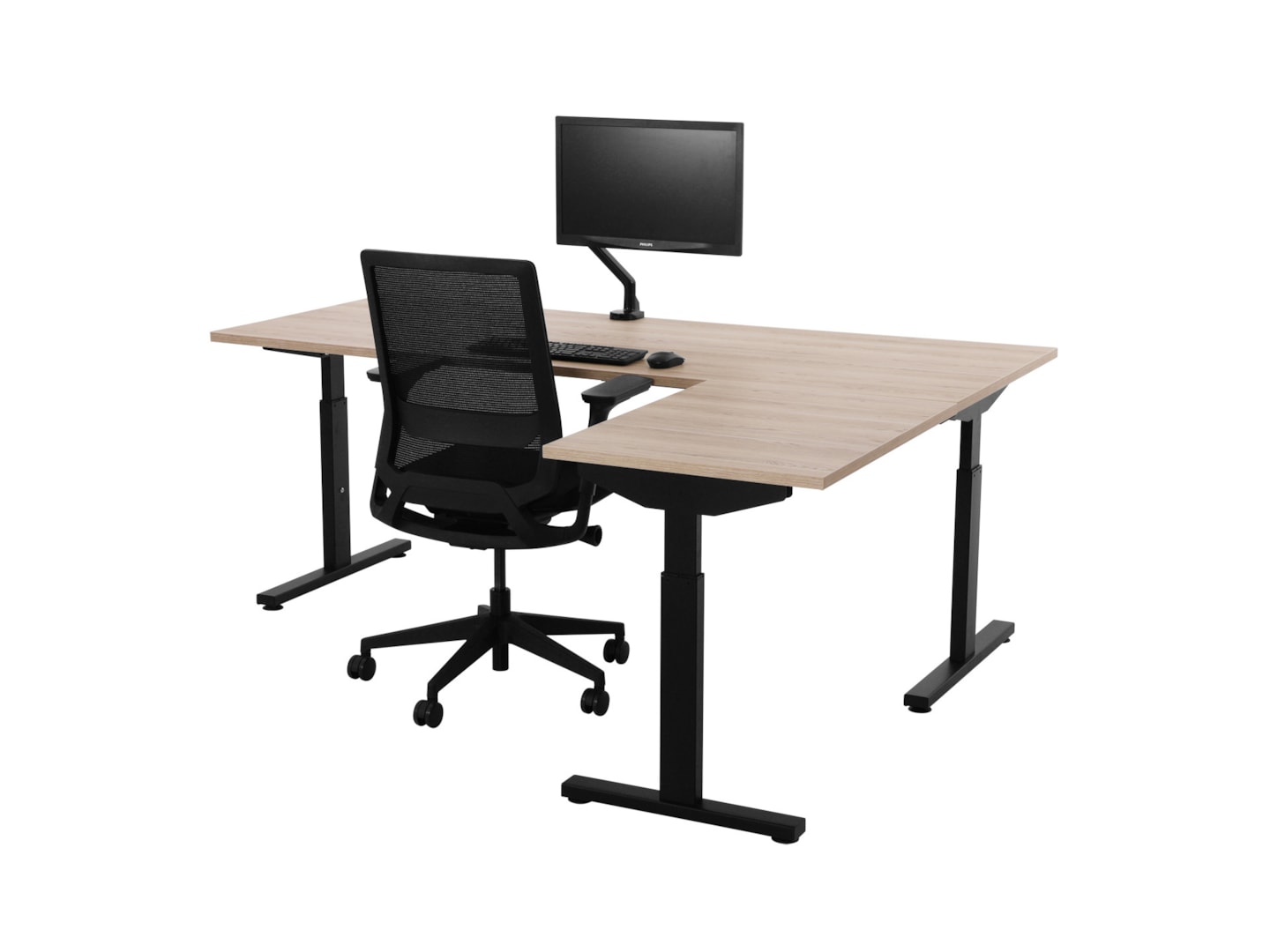 TUBE instelbaar hoekbureau 180×160 cm scandinavisch eiken zwart - Afbeelding 2