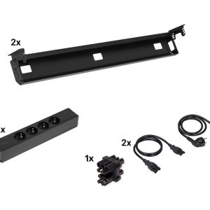 Kabelset voor duobureau – 2×4 stopcontacten – zwart