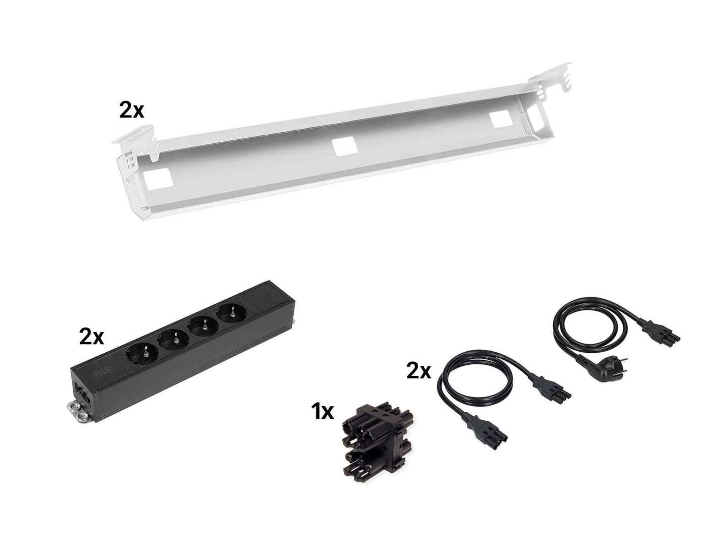 Kabelset voor duobureau – 2×4 stopcontacten – wit