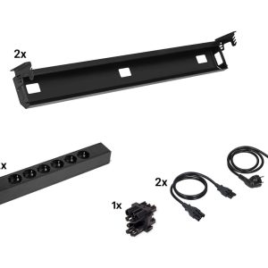 Kabelset voor duobureau – 2×6 stopcontacten – zwart