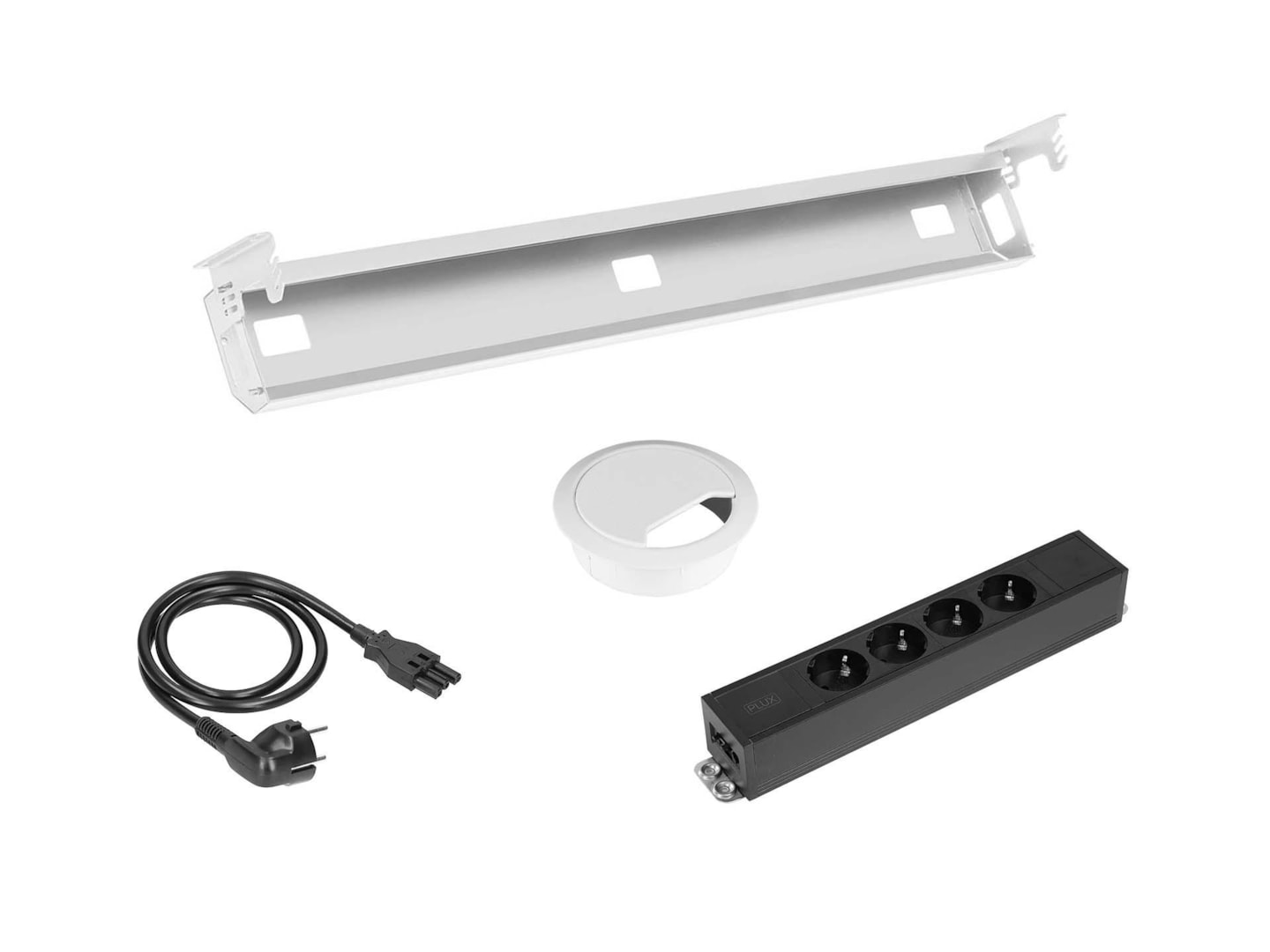 Kabelset voor zit-sta bureau – 4 stopcontacten + doorvoer – wit