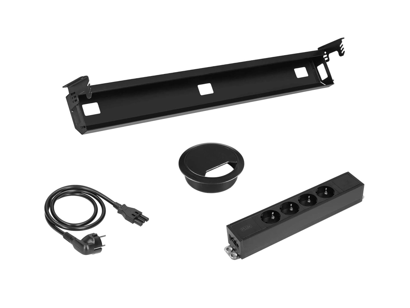 Kabelset voor zit-sta bureau – 4 stopcontacten + doorvoer – zwart