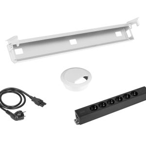 Kabelset voor zit-sta bureau – 6 stopcontacten + doorvoer – wit