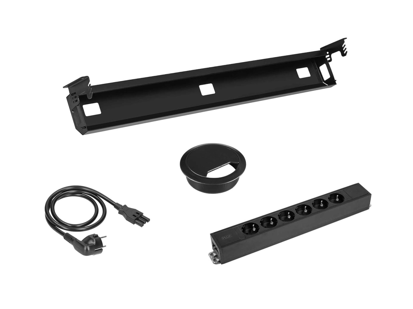 Kabelset voor zit-sta bureau – 6 stopcontacten + doorvoer – zwart