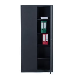 OPBE zwarte draaideurkast 92×42×195 cm met 4 legborden - Afbeelding 2