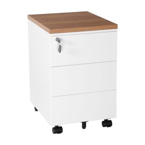 BLOC02 verrijdbaar ladeblok met hangmaplade wit met topblad cognac walnoten