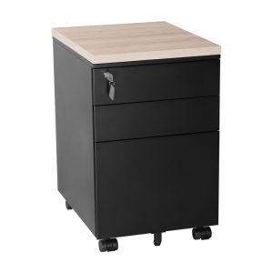 BLOC02 verrijdbaar ladeblok met hangmaplade zwart met topblad scandinavisch eiken