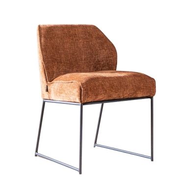 Barkruk Momo in koperkleurige chenille met zwart metalen frame