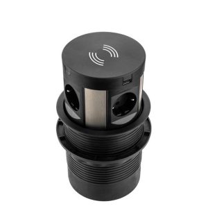 PLUX07 pop-up stroomunit met draadloos laden – zwart