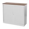 STOR roldeurkast 120×43×107,5 cm wit met topblad cognac walnoten