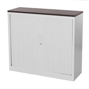 STOR roldeurkast 120×43×107,5 cm wit met topblad donker sepia