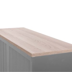 STOR roldeurkast 120×43×107,5 cm zilvergrijs met topblad scandinavisch eiken - Afbeelding 2