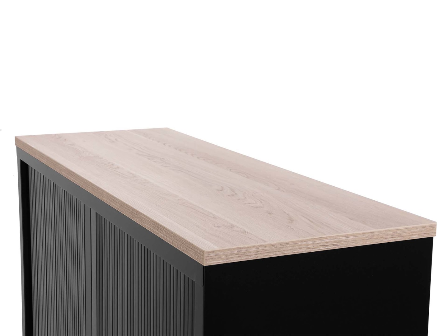 STOR roldeurkast 120×43×137,5 cm zwart met topblad scandinavisch eiken - Afbeelding 2