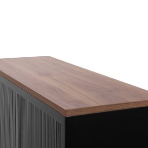 STOR roldeurkast 120×43×107,5 cm zwart met topblad cognac walnoten - Afbeelding 2