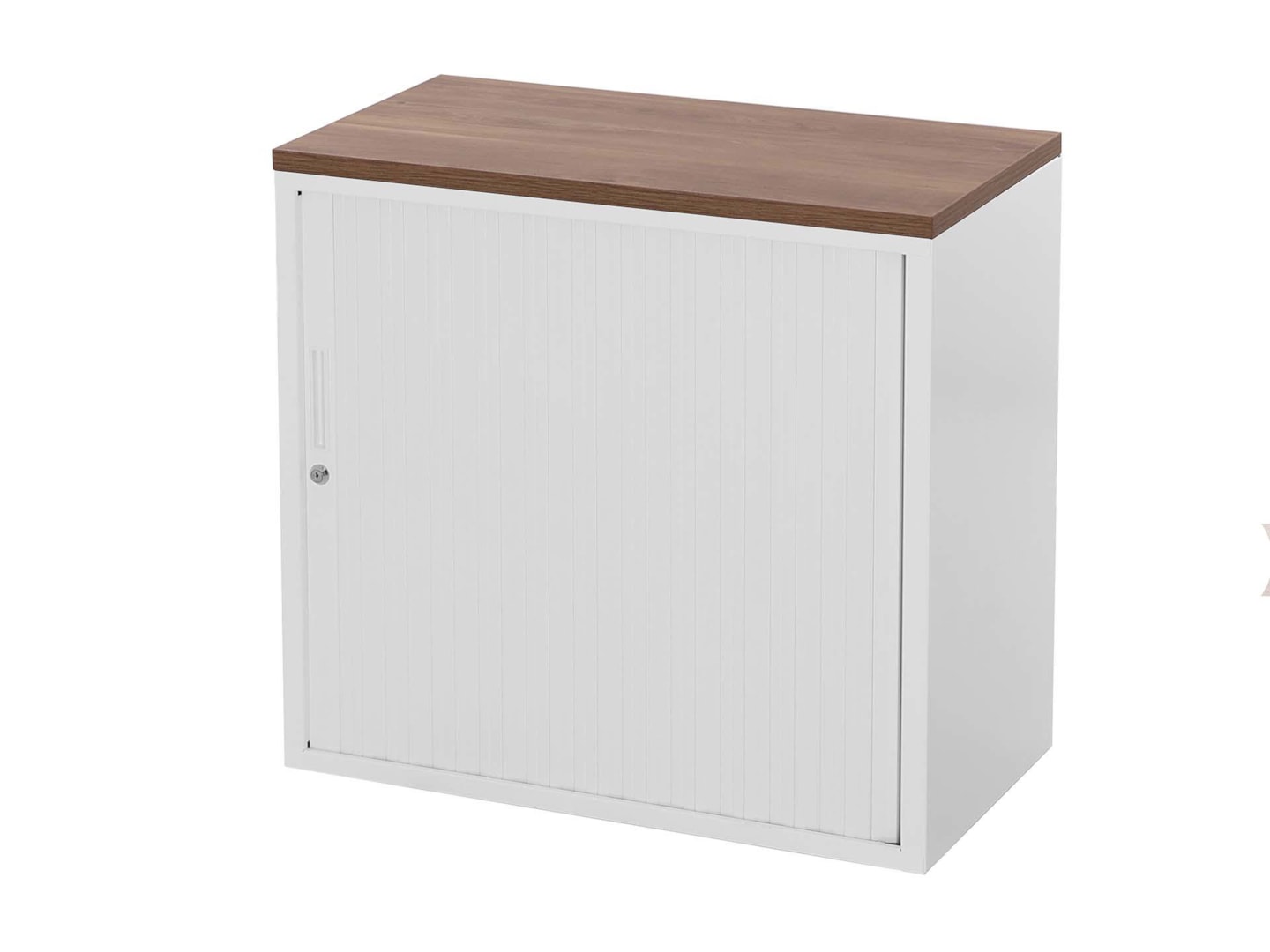 STOR roldeurkast 80×43×75 cm wit met topblad cognac walnoten