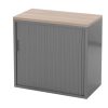 STOR roldeurkast 80×43×75 cm zilvergrijs met topblad scandinavisch eiken