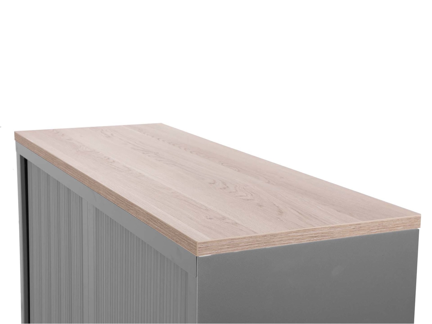 STOR roldeurkast 120×43×75 cm zilvergrijs met topblad scandinavisch eiken - Afbeelding 2