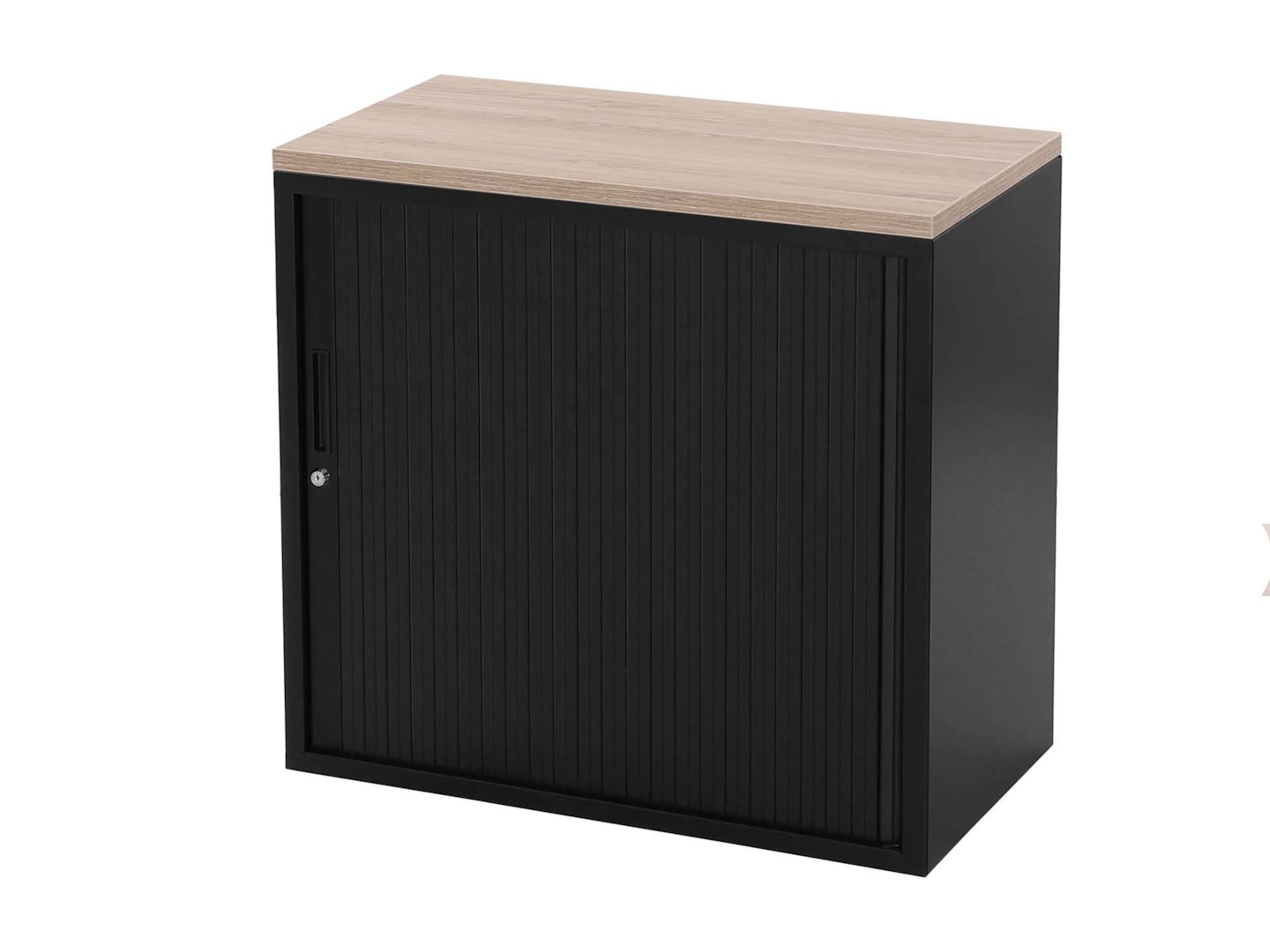 STOR roldeurkast 80×43×75 cm zwart met topblad scandinavisch eiken